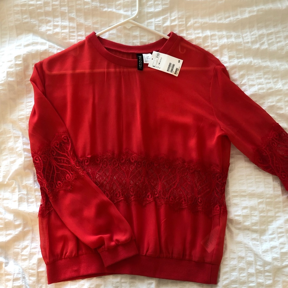 H&M Red Orange Long Sleeve Top